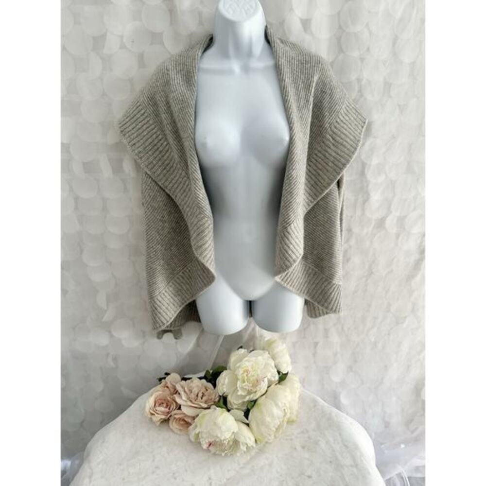 Peck & Peck Gray Women’s Large Wool Cashmere Shawl Knit Cardigan Sweater Open